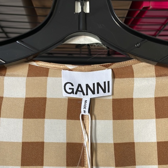 GANNI Silk Check Draped Blouse 10 - Picture 7 of 10